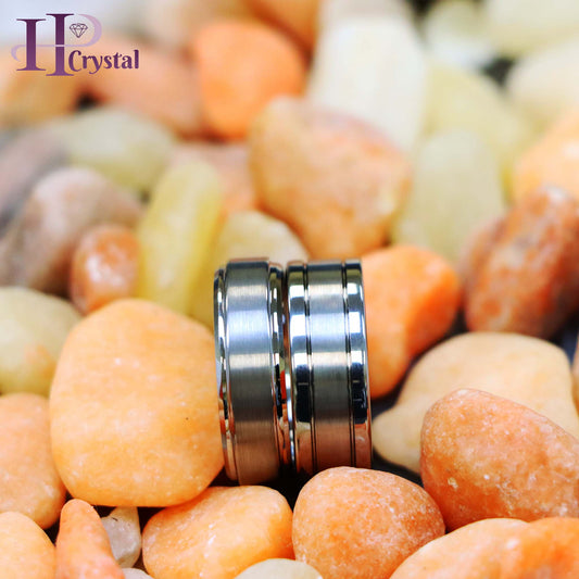 Polished Shiny Double Grooved Brushed Center Tungsten Ring