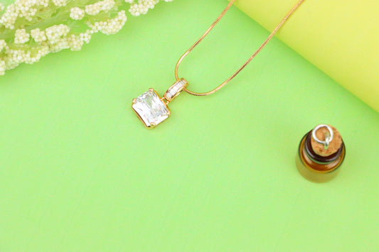 Elegant White Stone Pendant in Gold Finish with Baguette Detailing, XPPT1777 (2162-7)