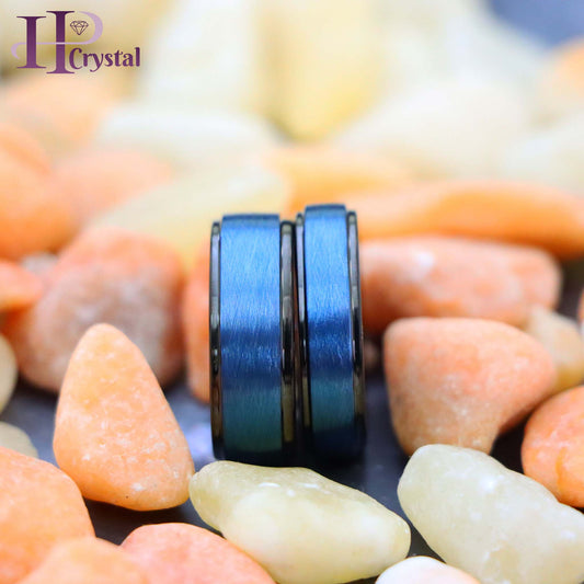 Blue Tone IP Plated Ice Finish Center High Polished Stepped Edge Tungsten Ring