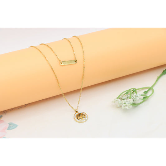 Gold Plated Double Layer Tree of Life Necklace, XPNL0314 (2032-4)