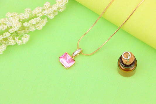 Chic Pink Emerald Cut Pendant with Baguette Bail in Rose Gold Tone, XPPT1780 (2162-7)