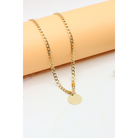 Gold Plated Chain Necklace with Round Pendant, XPNL0315 (2032-5)