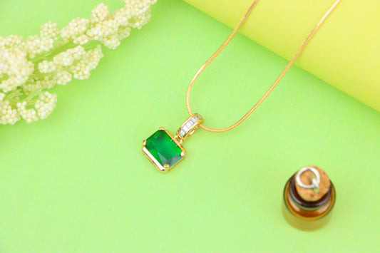 Elegant Green Emerald Cut Pendant with Baguette Detail Bail, XPPT1781 (2162-7)