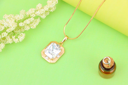 White Emerald Cut Pendant with Textured Gold Frame and Shine, XPPT1782 (2162-8)