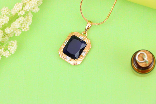 Royal Blue Gold Plated Pendant with Vintage Inspired Frame Design, XPPT1784 (2162-8)