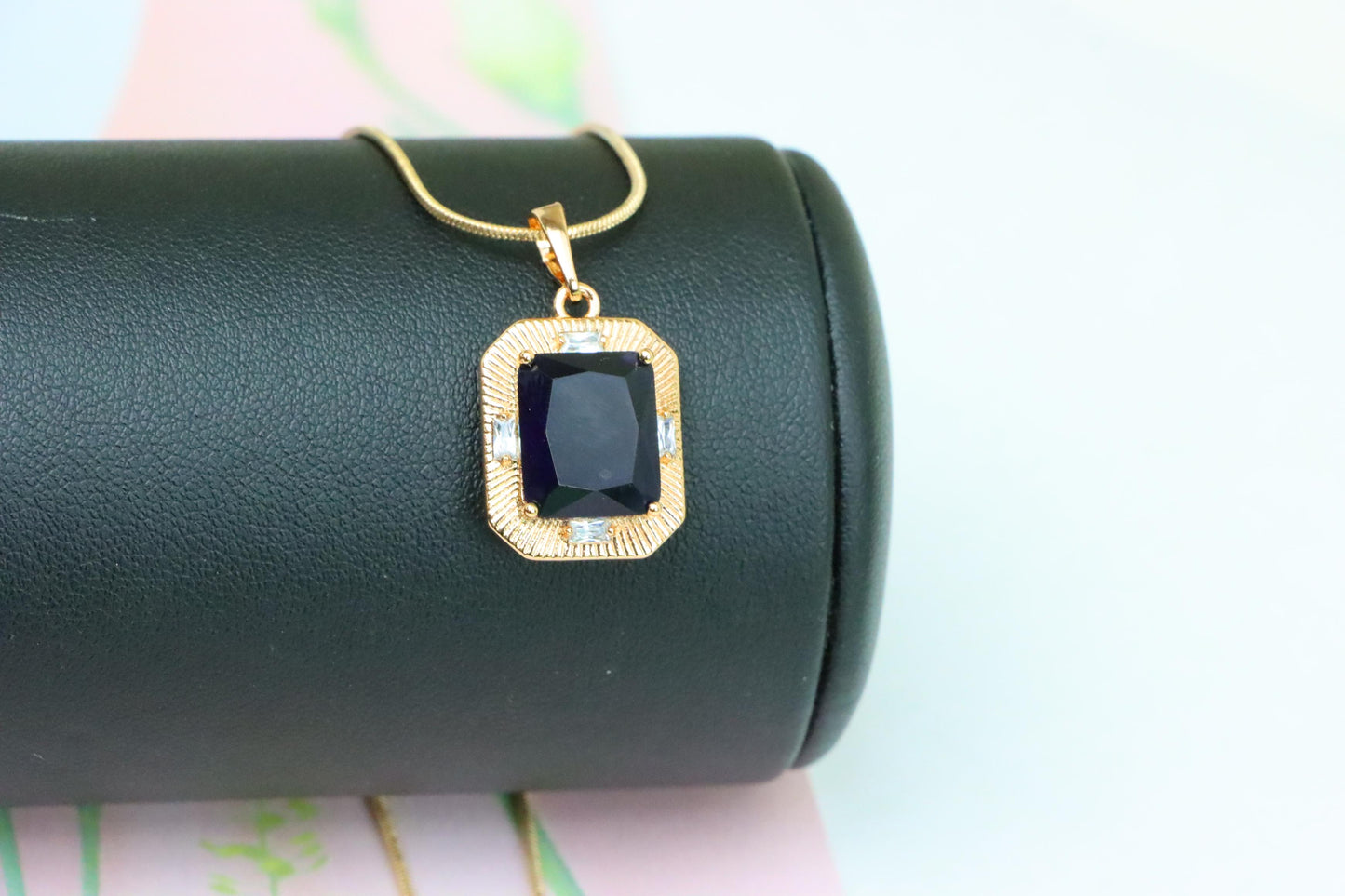 Royal Blue Gold Plated Pendant with Vintage Inspired Frame Design, XPPT1784 (2162-8)