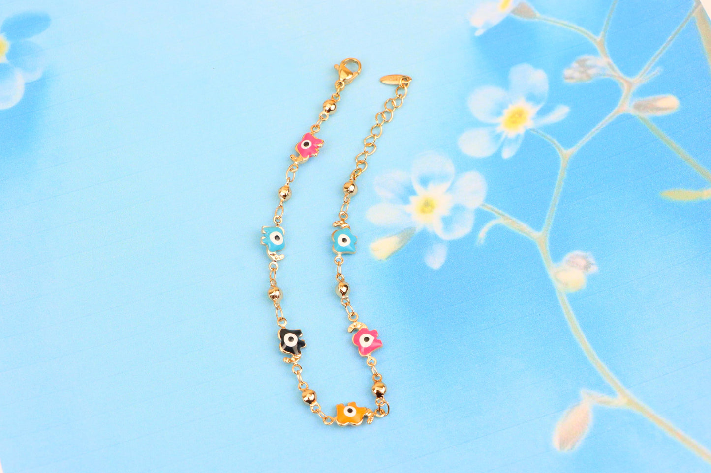 Colorful Evil Eye Elephant Rose Gold Anklet with Adjustable Chain, XPAL1031 (2103-10)