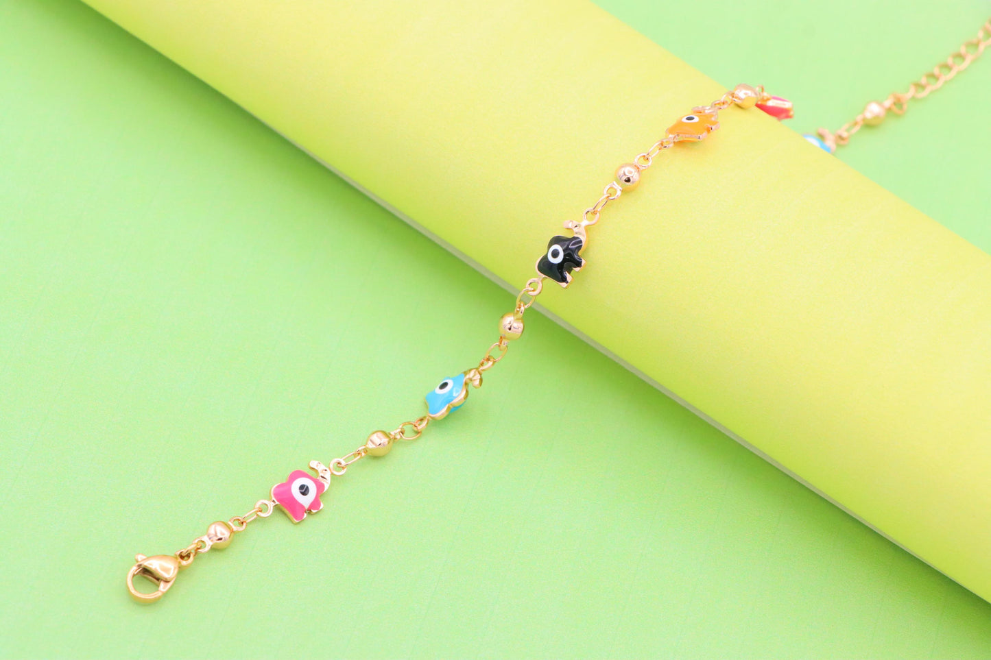 Colorful Evil Eye Elephant Rose Gold Anklet with Adjustable Chain, XPAL1031 (2103-10)