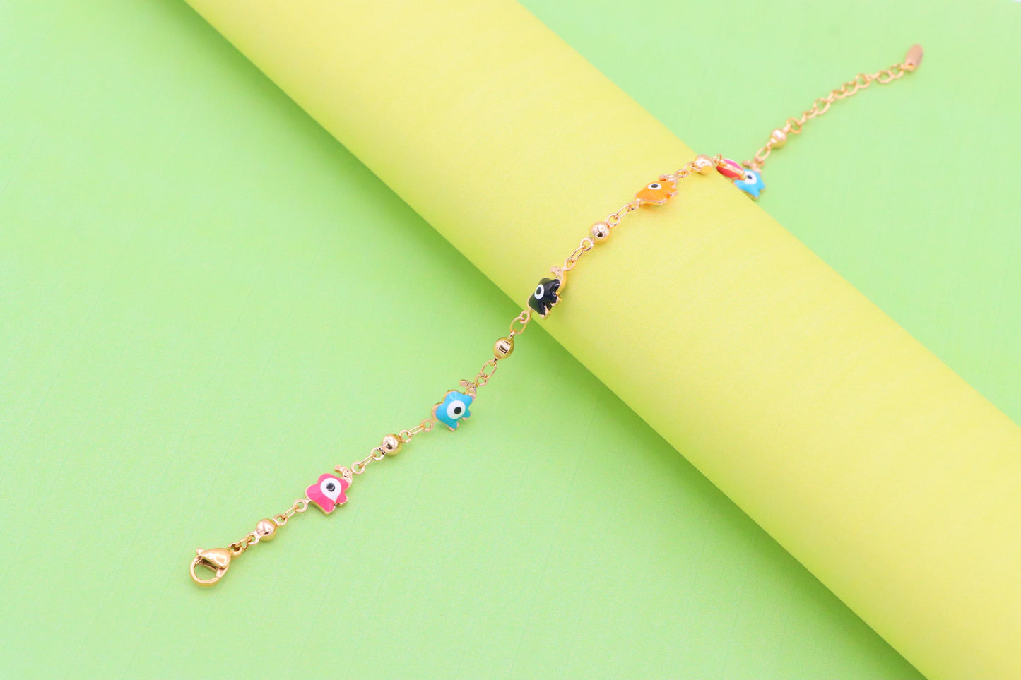 Colorful Evil Eye Elephant Rose Gold Anklet with Adjustable Chain, XPAL1031 (2103-10)