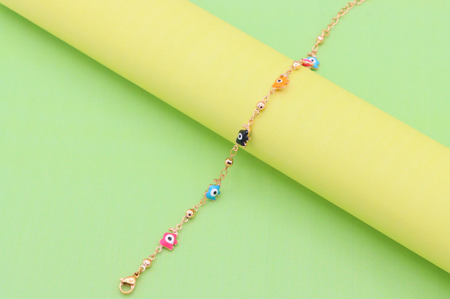 Colorful Evil Eye Elephant Rose Gold Anklet with Adjustable Chain, XPAL1031 (2103-10)