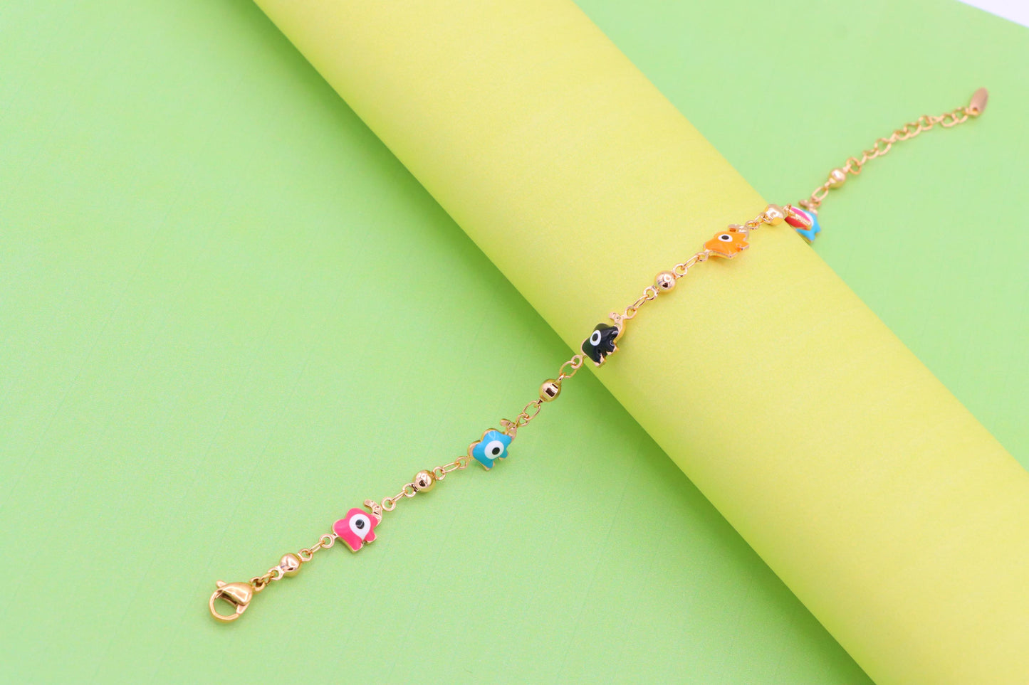 Colorful Evil Eye Elephant Rose Gold Anklet with Adjustable Chain, XPAL1031 (2103-10)