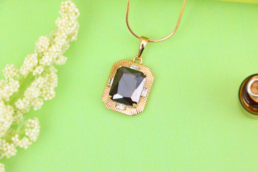 Black Rectangular Pendant with Gold Textured Frame and Accents, XPPT1785 (2162-8)