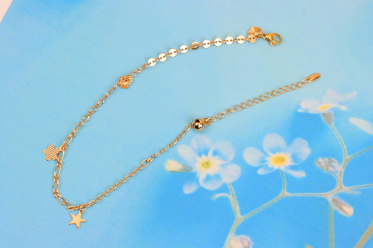 Chic Rose Gold Anklet with Star &amp; Clover Charms, XPAL1032 (2104-1)