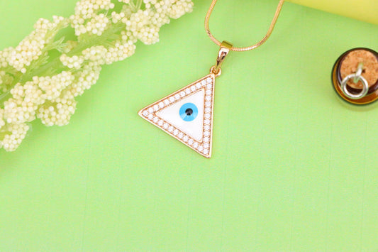 Triangle Evil Eye Rose Gold Pendant with Cubic Zirconia Border, XPPT1474 (2137-3)