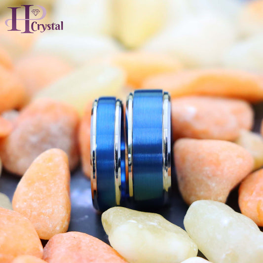 Blue IP Brushed Center High Polish Stepped/Beveled Edge Tungsten Ring