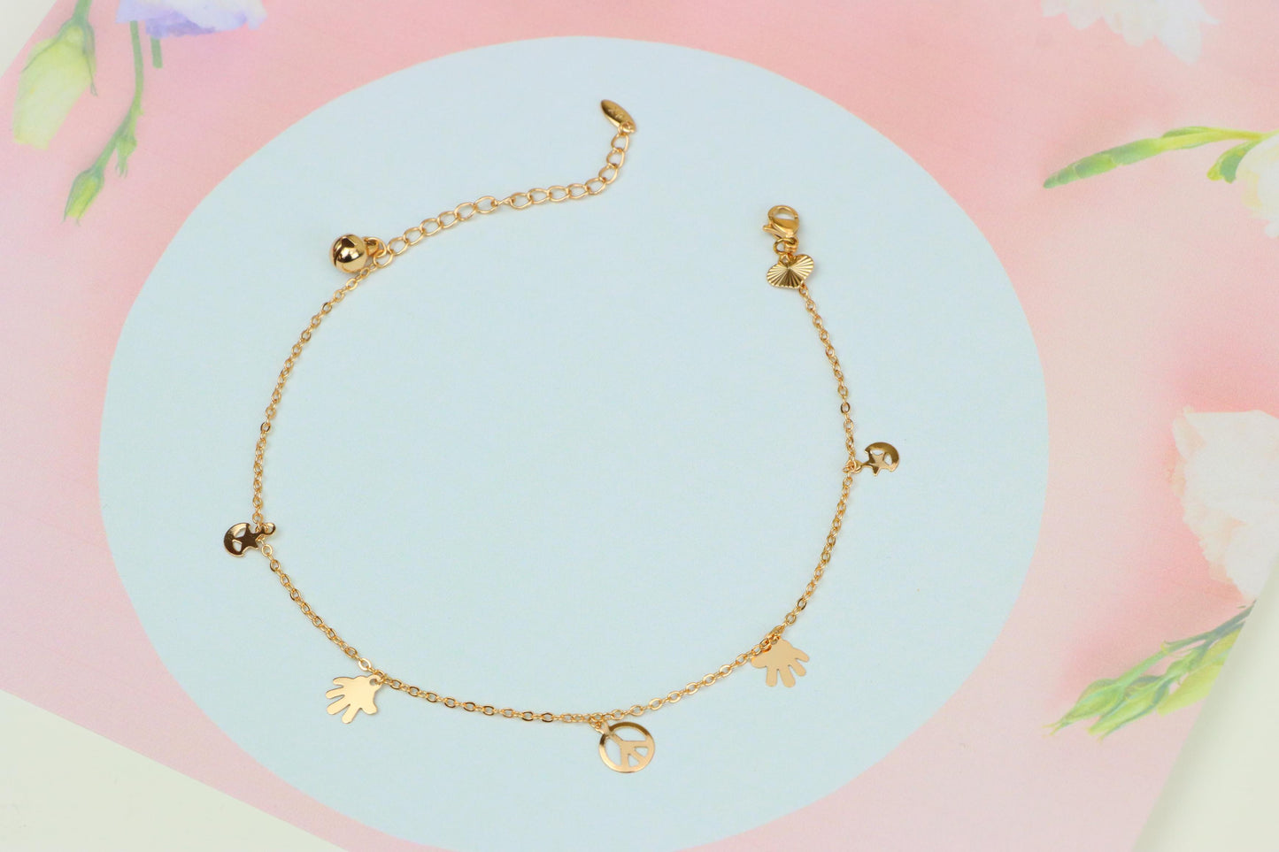 Rose Gold Anklet with Peace &amp; Charm Motifs,XPAL1035 (2104-4)