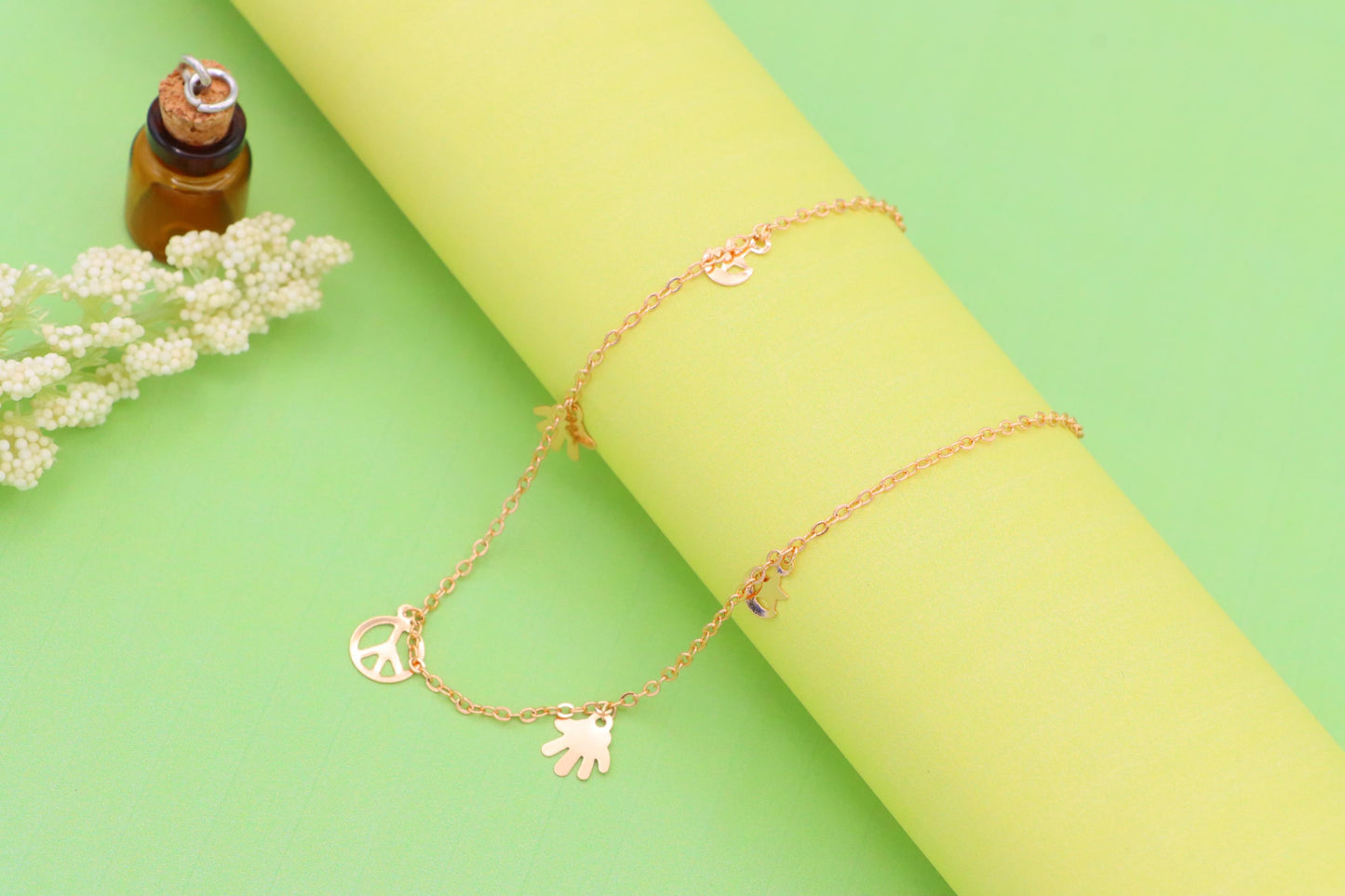 Rose Gold Anklet with Peace &amp; Charm Motifs,XPAL1035 (2104-4)