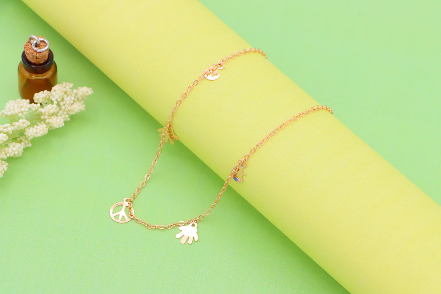Rose Gold Anklet with Peace &amp; Charm Motifs,XPAL1035 (2104-4)