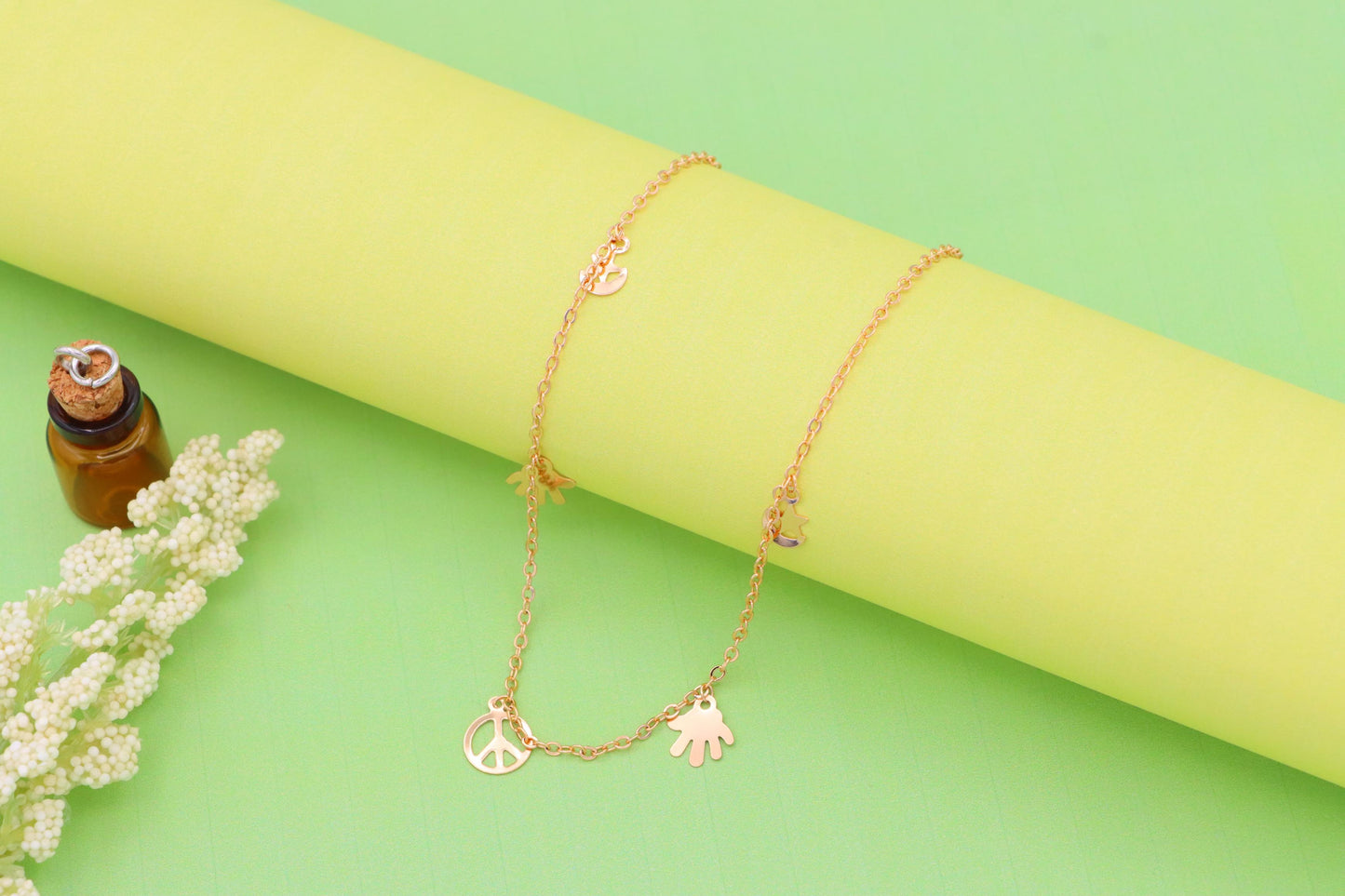 Rose Gold Anklet with Peace &amp; Charm Motifs,XPAL1035 (2104-4)