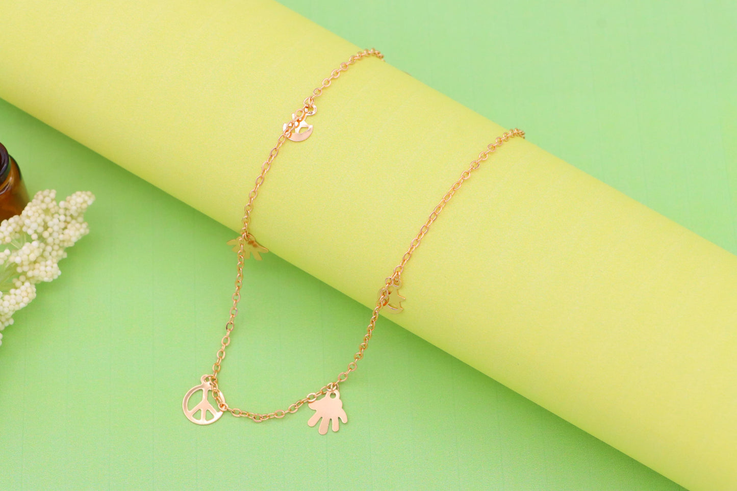 Rose Gold Anklet with Peace &amp; Charm Motifs,XPAL1035 (2104-4)
