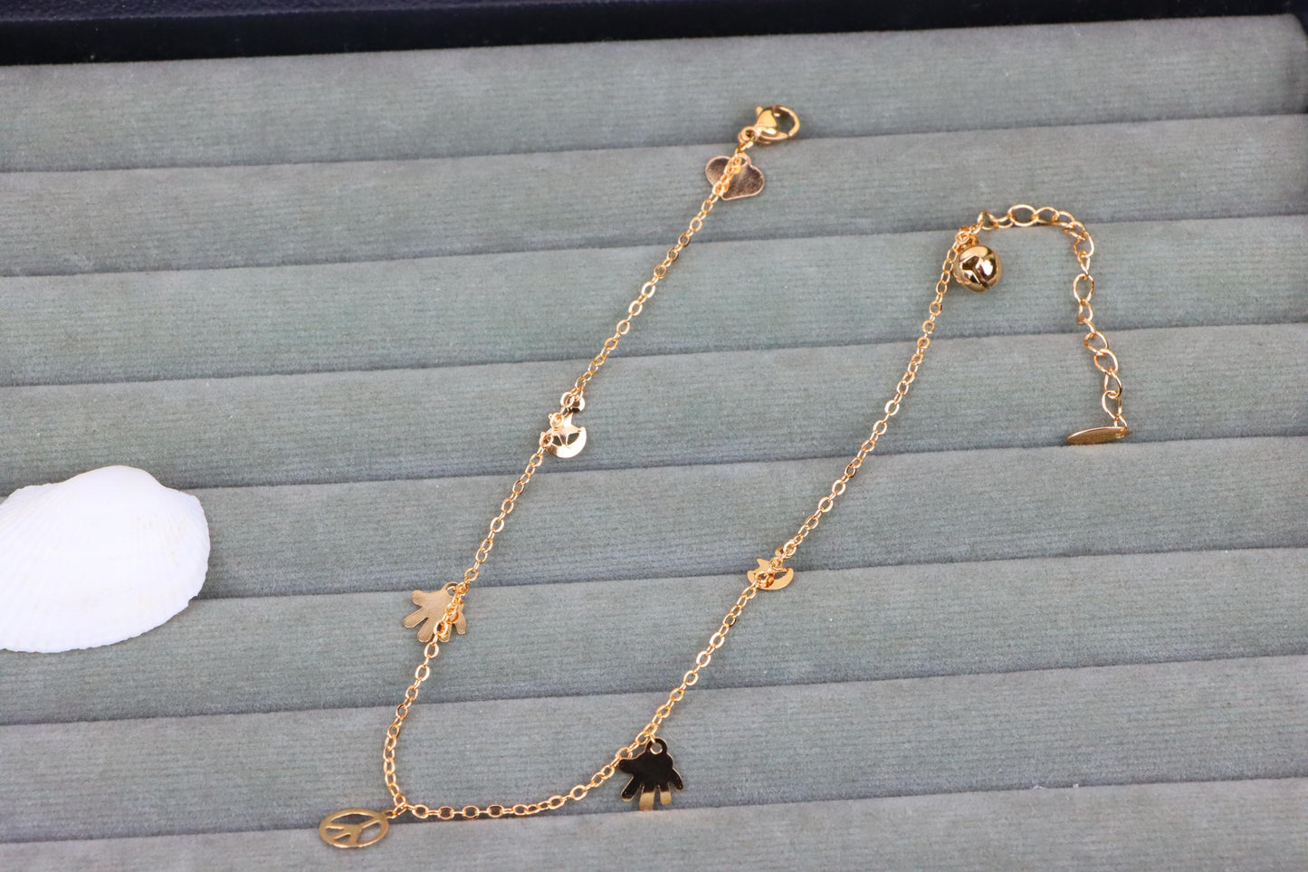 Rose Gold Anklet with Peace &amp; Charm Motifs,XPAL1035 (2104-4)