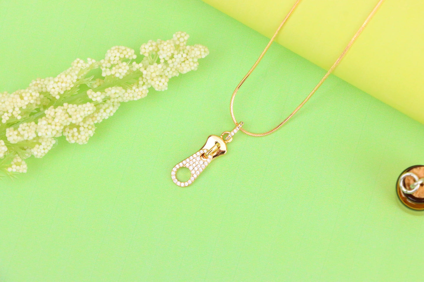 Stylish Rose Gold Zipper Shape Pendant with Sparkling Stones, XPPT1477 (2137-6)