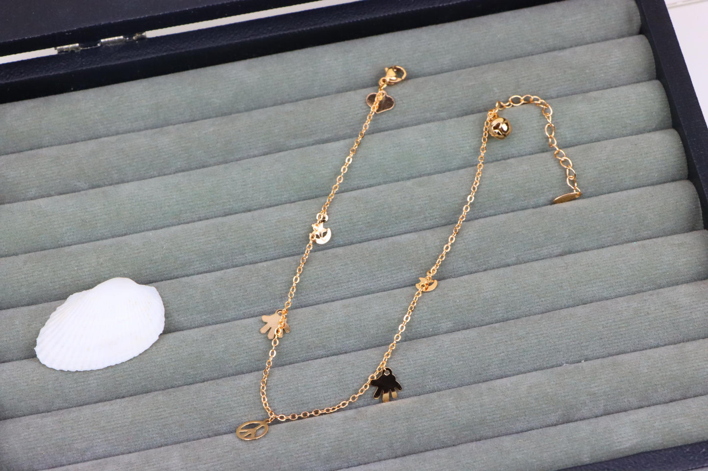 Rose Gold Anklet with Peace &amp; Charm Motifs,XPAL1035 (2104-4)