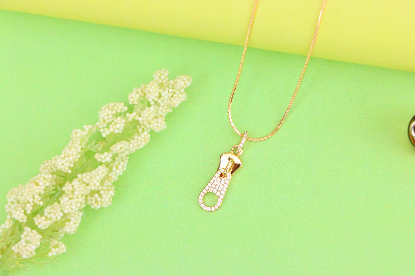 Stylish Rose Gold Zipper Shape Pendant with Sparkling Stones, XPPT1477 (2137-6)