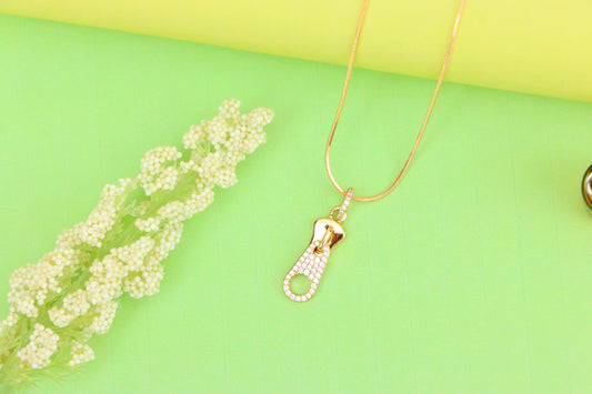 Stylish Rose Gold Zipper Shape Pendant with Sparkling Stones, XPPT1477 (2137-6)