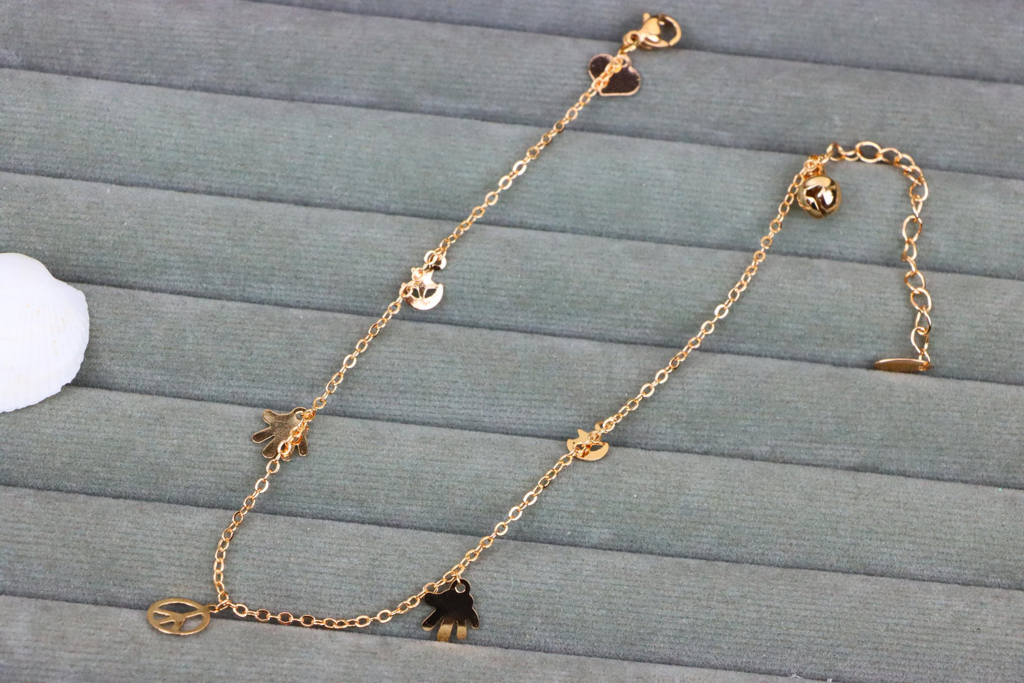 Rose Gold Anklet with Peace &amp; Charm Motifs,XPAL1035 (2104-4)