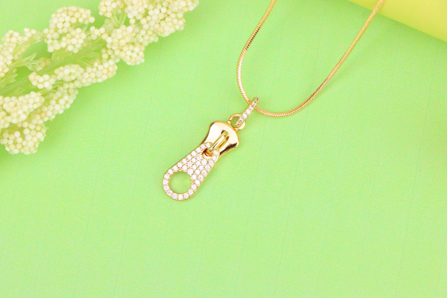 Stylish Rose Gold Zipper Shape Pendant with Sparkling Stones, XPPT1477 (2137-6)