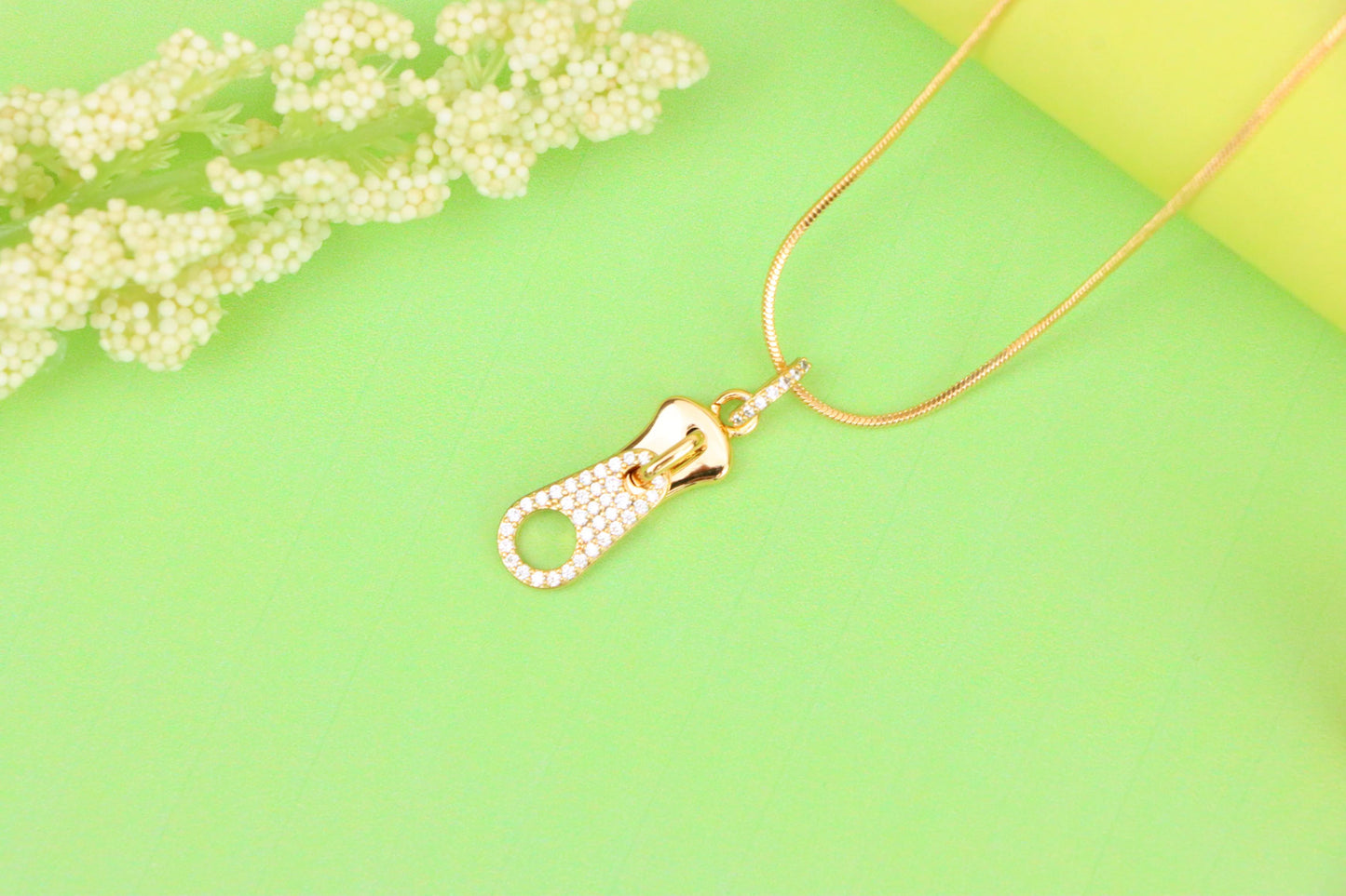Stylish Rose Gold Zipper Shape Pendant with Sparkling Stones, XPPT1477 (2137-6)
