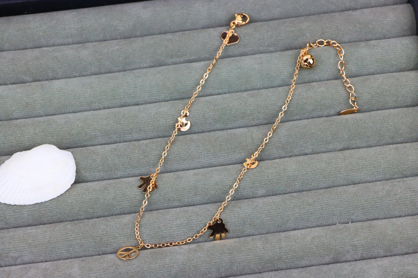 Rose Gold Anklet with Peace &amp; Charm Motifs,XPAL1035 (2104-4)