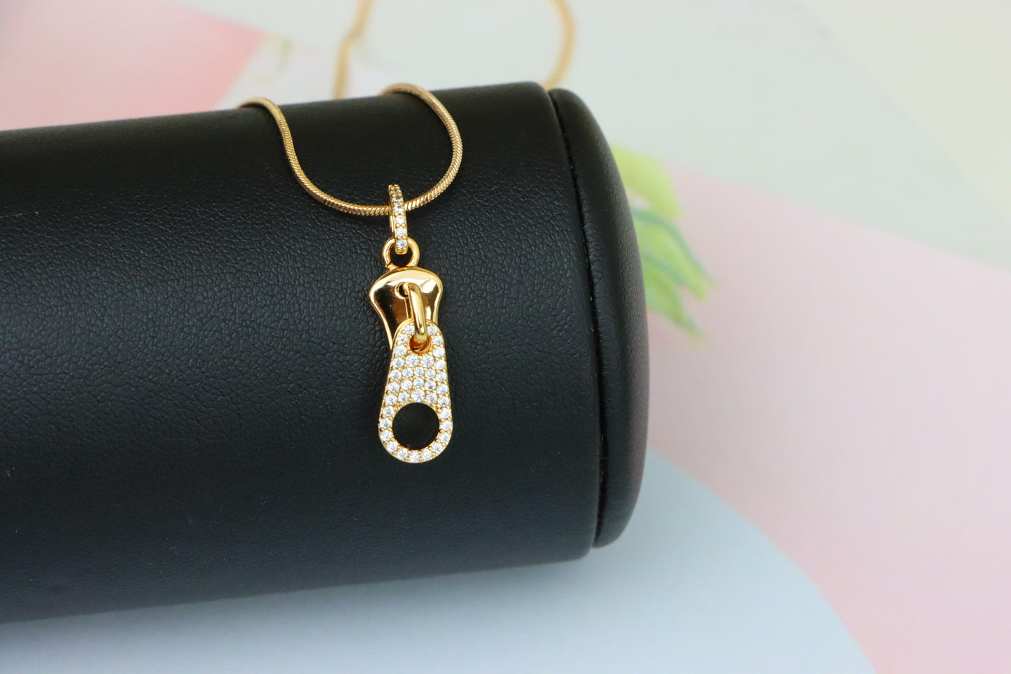 Stylish Rose Gold Zipper Shape Pendant with Sparkling Stones, XPPT1477 (2137-6)