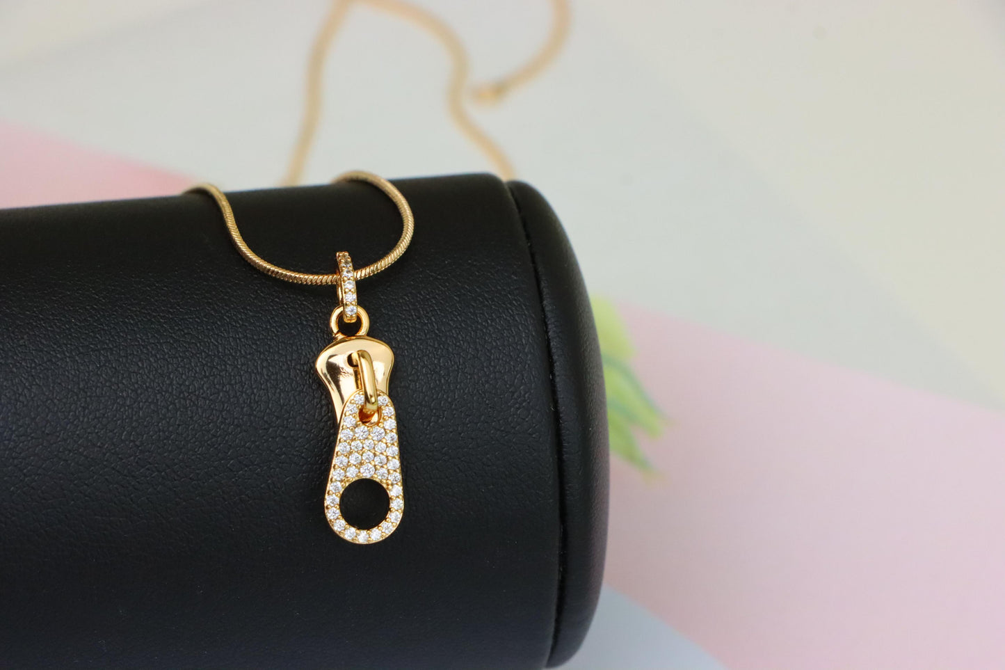 Stylish Rose Gold Zipper Shape Pendant with Sparkling Stones, XPPT1477 (2137-6)
