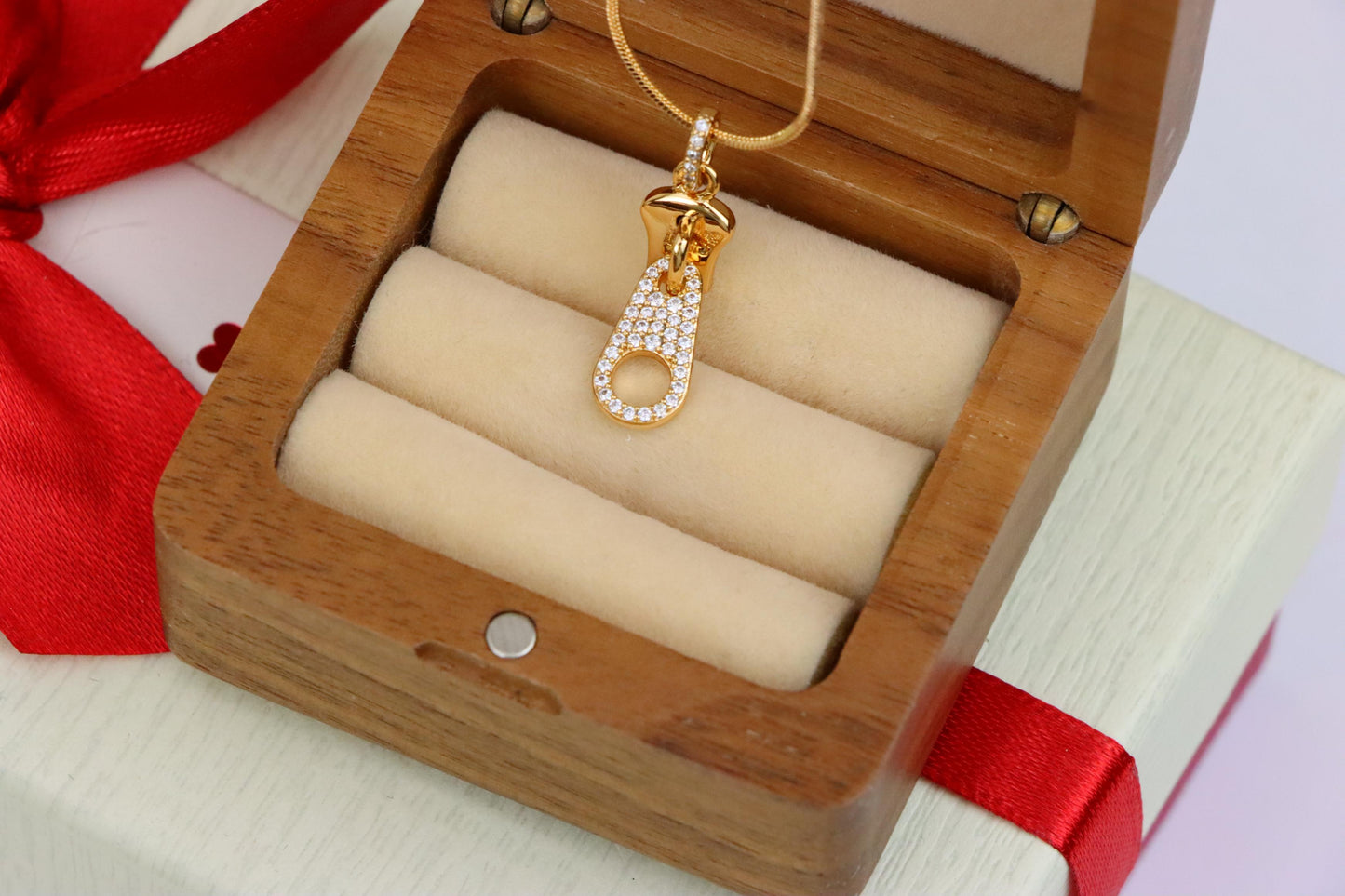 Stylish Rose Gold Zipper Shape Pendant with Sparkling Stones, XPPT1477 (2137-6)