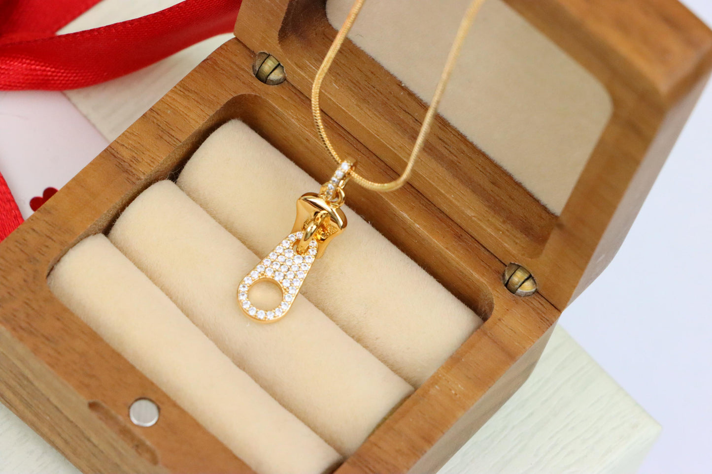 Stylish Rose Gold Zipper Shape Pendant with Sparkling Stones, XPPT1477 (2137-6)
