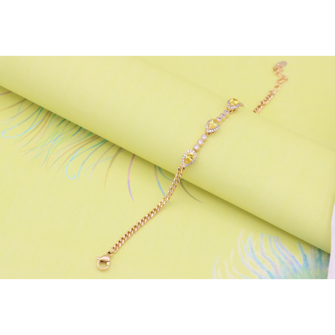 Rose Gold Bracelet with Yellow Teardrop Stones, XPBL0784 (2079-3)