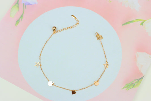 Charming Rose Gold Anklet with Heart &amp; Star Charms, XPAL1036 (2104-5)