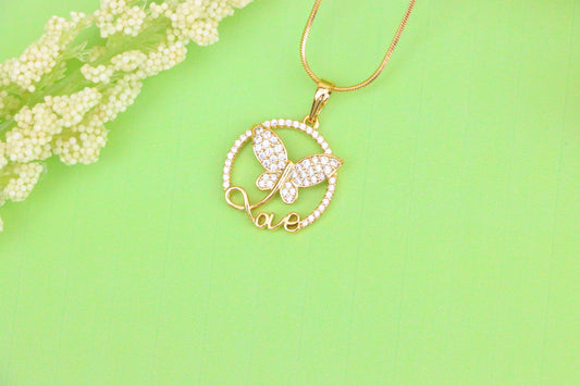 Rose Gold Butterfly Pendant with Crystals and 'Love' Design, XPPT1478 (2137-7)