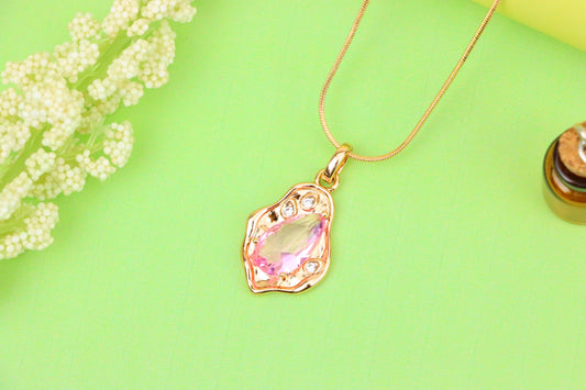 Delicate Pink Teardrop Pendant in Gold Plated Artistic Frame, XPPT1730 (2162-9)