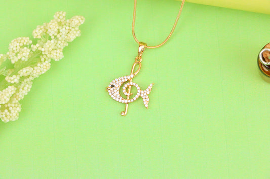 Rose Gold Fish Pendant with Treble Clef Design and Crystal Accents, XPPT1479 (2137-8)