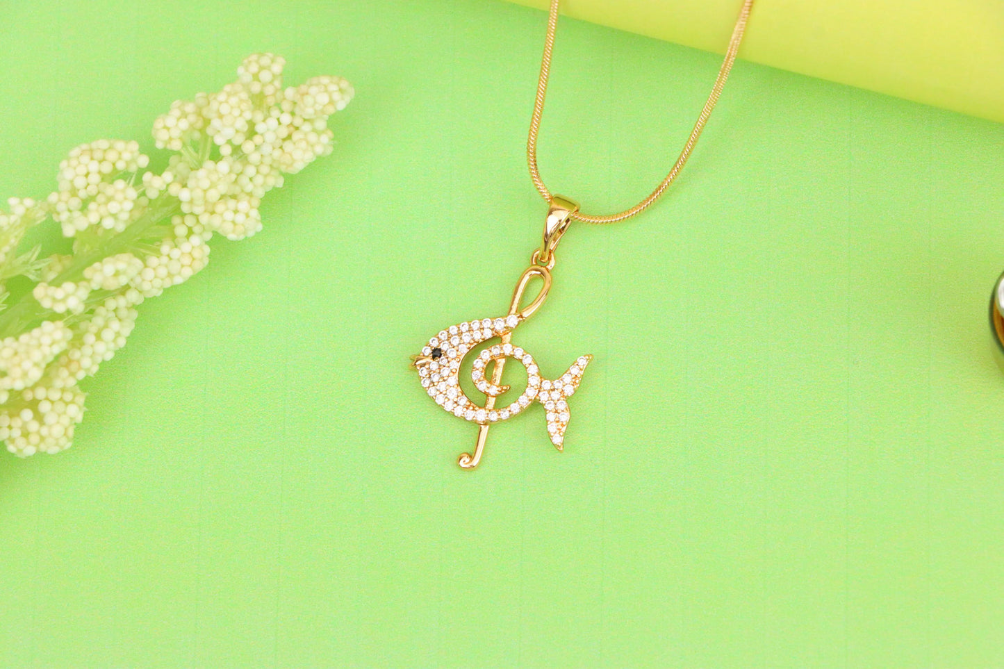 Rose Gold Fish Pendant with Treble Clef Design and Crystal Accents, XPPT1479 (2137-8)