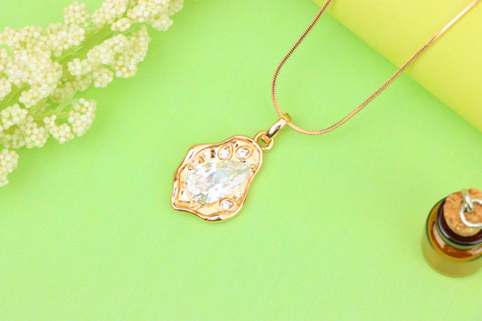 Elegant White Teardrop Pendant in Gold Plated Artistic Frame, XPPT1731 (2162-9)