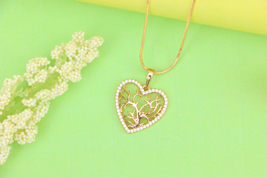Rose Gold Heart Pendant with Tree of Life Design and Crystal Border, XPPT1480 (2137-9)