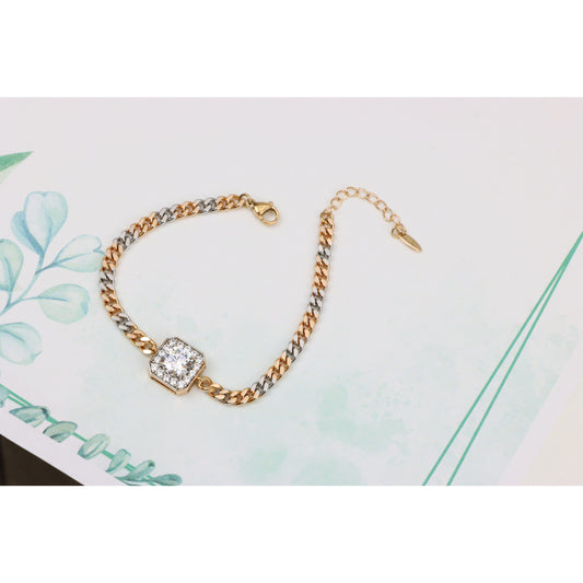 Two-Tone Chain Bracelet with Sparkling Centerpiece, XPBL0787 (2079-6)