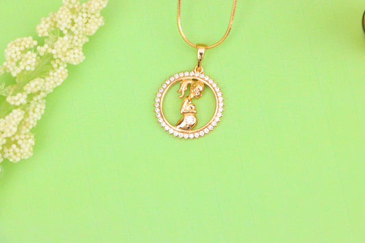 Rose Gold Pregnant Woman Pendant with Crystals in Circle Frame, XPPT1481 (2137-10)