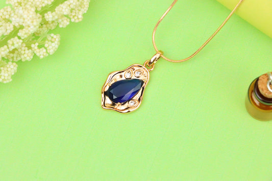 Royal Blue Teardrop Pendant with Gold Plated Frame, XPPT1733 (2162-9)