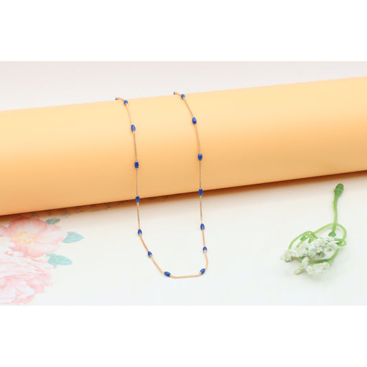 Rose Gold Beaded Necklace with Blue Accents, Adjustable, XPNL0337 (2034-7)