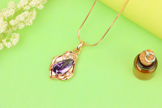 Elegant Purple Teardrop Pendant in Gold Plated Frame, XPPT1734 (2162-9)